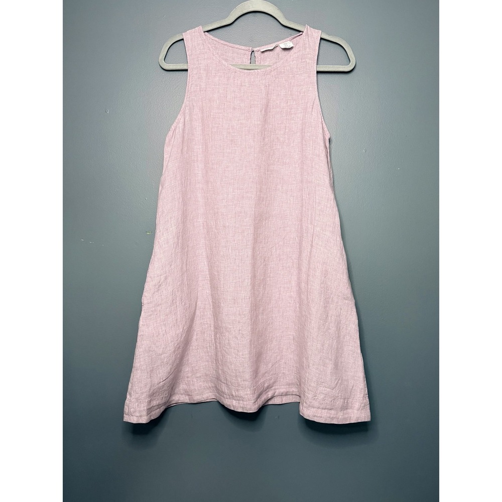Sigrid Olsen Dress S Pink Purple 100% Linen Sleeveless A Line Shift Pockets